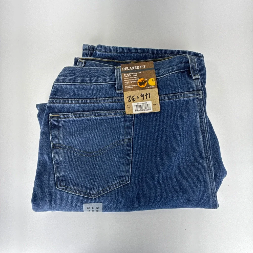 Carhartt B172 DST Relaxed Fit Flannel Lined Straight Leg Jeans Mens 46x32 NWT